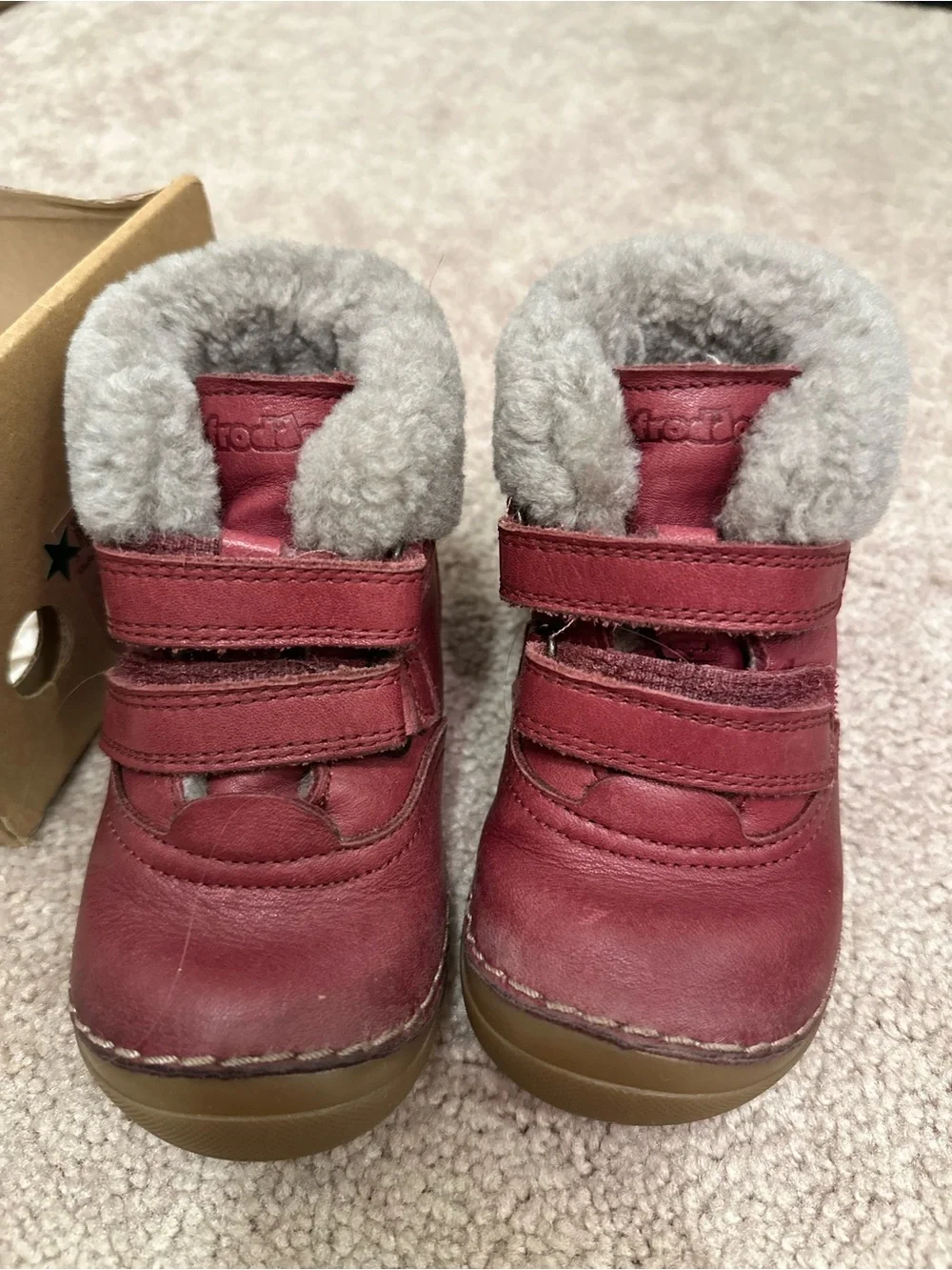 Froddo Kids Burgundy Leather Winter Boots with Fur Lining Size 23 or US 7